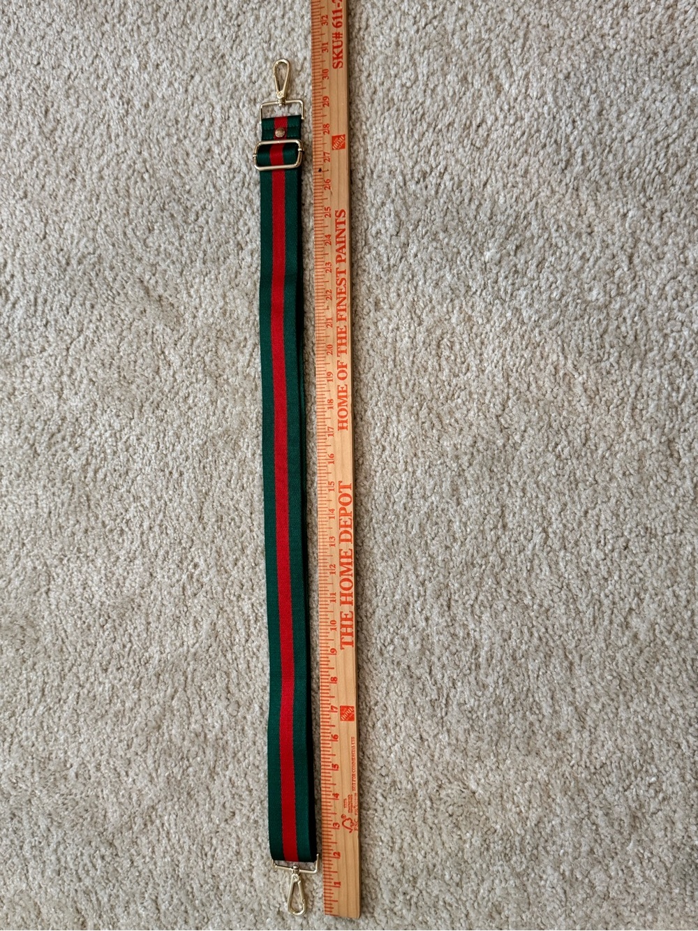 🔹 NWOT Adj Dark Green & Red Stripe Purse Strap | Gold Hardware Pom Pom London - Picture 6 of 6
